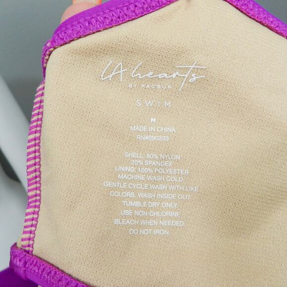 PacSun LA Hearts Bikini Swimsuit Size M Magenta Purple String Beach Vacation - Picture 3 of 11